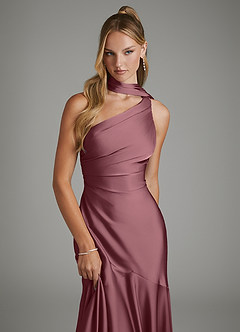 Azazie Amara Bridesmaid Dresses Desert Rose Mermaid One Shoulder Stretch Satin Dress image6