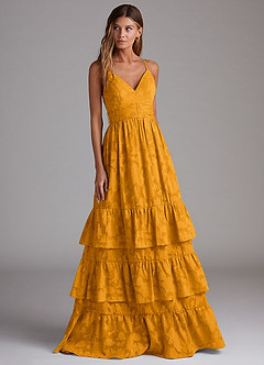 Azazie Nathalia Bridesmaid Dresses Butterscotch A-Line Bow Floral Burnout Dress image4