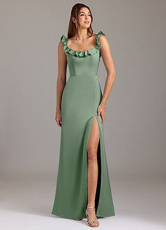 Azazie Callie Brautjungfernkleider Wandelbar A-Linie Gestreift Stretch-Satin Kleid Matcha image1