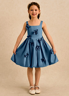 Azazie Lillian Flower Girl Dresses Bermuda Ball-Gown Pleated Matte Satin Dress image3