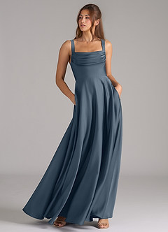 Azazie Shaude Robes de demoiselle d'honneur Robe Trapèze en Satin extensible Plissée Violet Crépusculaire image3