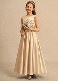 Azazie Ducky Girls Formal Blumenmädchenkleider A-Linie Plissee Stretch-Satin Kleid Champagner image5