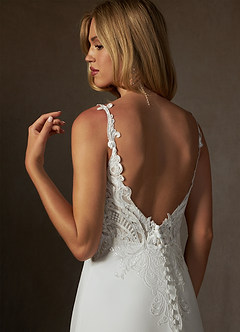 Azazie Clementina Wedding Dresses Diamond White Champagne A-Line V-Neck Sequins Stretch Crepe Dress image6