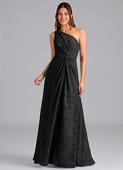 Azazie Brooke Bridesmaid Dresses Black A-Line One Shoulder Floral Burnout Dress image5