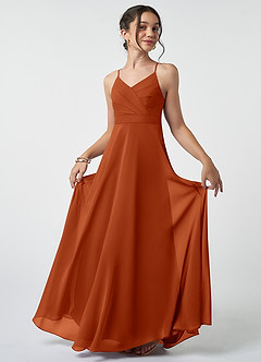 Azazie Avelina Junior A-Linie Plissee Chiffon Kleid Gebranntes Orange image2