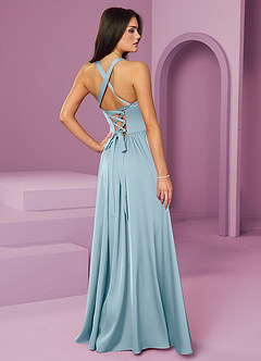 Barbie ♥ Azazie Bridesmaid Dresses Moody Blue A-Line with Pockets Stretch Satin Dress image2