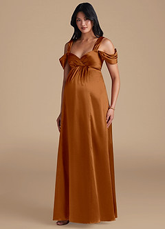 Azazie Rhea Abiti da damigella d'onore premaman Abito A-Line Plissettato Raso Metallizzato Floor-Length image1