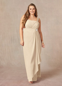 Azazie Weisz Mother of the Bride Dresses Champagne A-Line Square Neckline Pleated Chiffon Dress image4