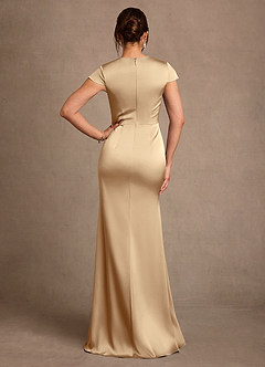 Azazie Rilda 신부의 어머니 드레스 쉬스 레이스 스트레치 새틴 플로어 길이 드레스 image3