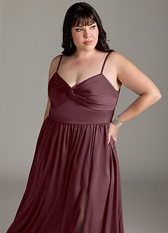 Azazie Zeya Bridesmaid Dresses Sangria A-Line Pleated Stretch Satin Dress image14