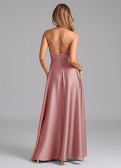 Azazie Tessie Vestidos de damas de honor Vestido de Rosa Polvorienta de Satén Elástico de Corte en A con Plisado image2
