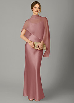 Azazie Jaleesa Bridesmaid Dresses Dusty Rose A-Line High Neck Stretch Satin Dress image5