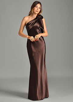 Azazie Yuanna Bridesmaid Dresses Ganache Mermaid One Shoulder Metallic Satin Dress image3