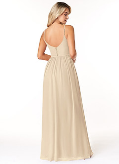 Azazie Rayna Bridesmaid Dresses Champagne A-Line V-Neck Pleated Chiffon Dress image2