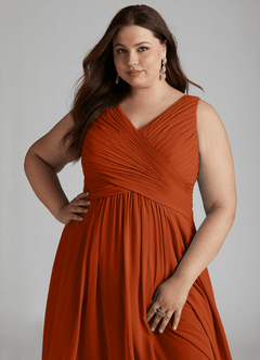 Azazie Flora Bridesmaid Dresses Burnt Orange A-Line Pleated Chiffon Dress image15