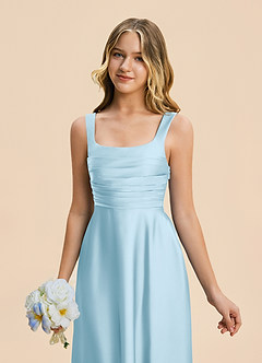 Azazie Azaria Junior Sky Blue A-Line Pleated Stretch Satin Dress image7