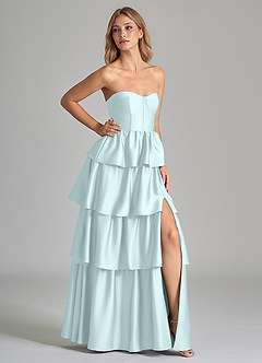 Azazie Faye Robes de demoiselle d'honneur Robe Trapèze en Satin extensible Rayé Verre De Mer image1