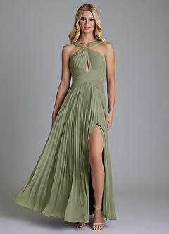 Azazie Hosanna Vestidos de madrinha de casamento Vestido Pistache de Chiffon de Linha A com Plissado image6