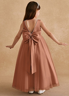 Azazie Cookie Robe Demoiselle D'honneur Fillette Robe Trapèze en Tulle Arc Bronze image1