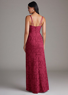 Azazie Leo Bridesmaid Dresses Burgundy Sheath Pleated Floral Burnout Dress image2