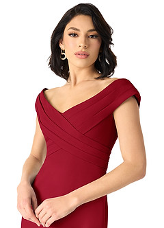 Azazie Evita At-home Try On Dresses Dusk A-Line Off the Shoulder Stretch Crepe Dress image4