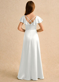 Azazie Nari Girls Formal Flower Girl Klänningar Klä A-Line i Stretch Satin med ärmar image2