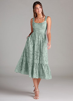 Azazie Alissa Final Sale Agave A-Line with Pockets Floral Burnout Dress image1