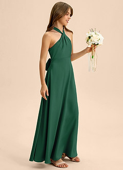 Azazie Beah Junior Robe Trapèze en Satin extensible Plissée Vert Foncé image6