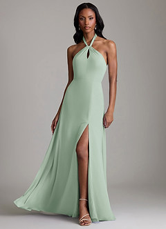 Azazie Tracie Bridesmaid Dresses Agave A-Line Pleated Chiffon Dress image1