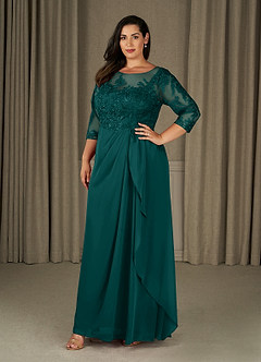 Azazie Calanthe vestidos de madre de la novia Vestido de Pavo Real de Gasa de Corte En A con Scoop image6