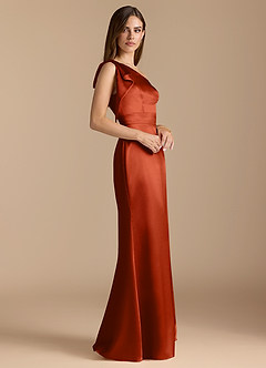 Azazie Rinna Brautjungfernkleider Meerjungfrau-Linie Gestreift Metallischer Satin Kleid Paprika image3