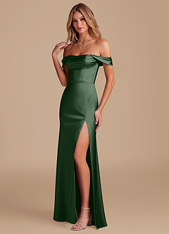 Azazie Saige Bridesmaid Dresses Eucalyptus A-Line Off the Shoulder Metallic Satin Convertible Dress image6