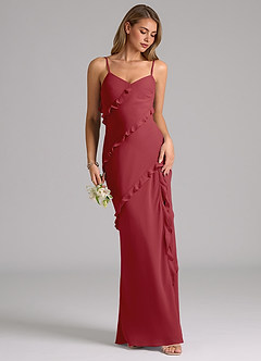 Azazie Nancie Jurken voor bruidsmeisjes Jurk van Chiffon met Zeemeermin Ruches Granaatappel image5