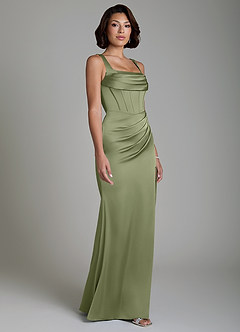 Azazie Amora Bridesmaid Dresses Garden Sage Mermaid Corset Stretch Satin Dress image5