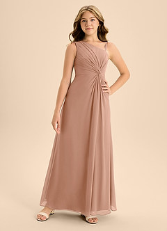 Azazie Brooke Junior Abito A-Line in Chiffon Spacco Laterale Champagne Rosa image4