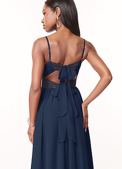 Azazie Zeya Bridesmaid Dresses Dark Navy A-Line V-Neck Pleated Chiffon Dress image2
