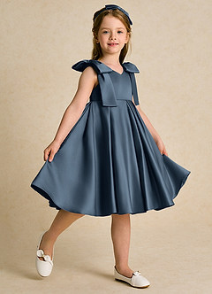 Azazie Guppie Flower Girl Dresses Neptune Ball-Gown Pleated Matte Satin Dress image5