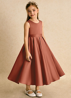 Azazie Junebuj vestidos de niña de las flores Vestido de Castaño de Satin Mate de Princesa con Plisado image5
