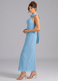 Azazie Velli Robes de demoiselle d'honneur Robe Sirène en Mousseline de soie Col Haut Acier Bleuté image4