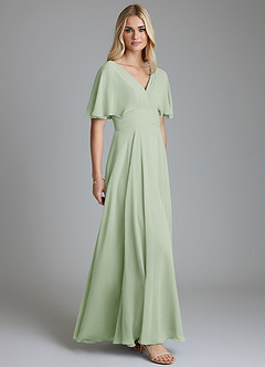 Azazie Pamela Bridesmaid Dresses Dusty Sage A-Line V-Neck Pleated Chiffon Dress image4