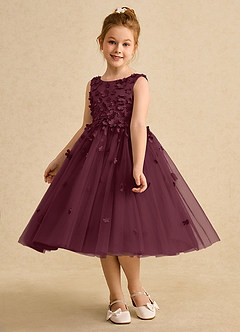 Azazie Lana Robe Demoiselle D'honneur Fillette Robe Trapèze en Mat Satiné Sans manches Cabernet image3