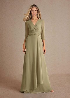 Azazie Mayfield Kleider für die Brautmutter A-Linie Plissee Chiffon Kleid Moosgrün image6