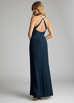 Azazie Becca Bridesmaid Dresses Dark Navy Sheath V-Neck Chiffon Dress image6