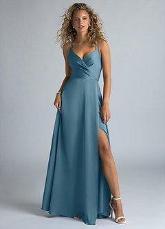 Azazie Davis Bridesmaid Dresses Bermuda A-Line Pleated Stretch Satin Dress image2