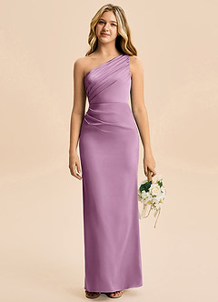 Azazie Akilah Junior Robe Fourreau en Satin extensible Plissée Glycine image1