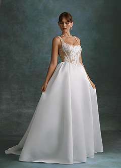 Azazie Belle Hochzeitskleider Ballkleid Satin Kleid Diamantweiß Nude image3
