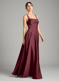 Azazie Shaude Bridesmaid Dresses Cabernet A-Line Pleated Stretch Satin Dress image7