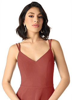 Azazie Janine Bridesmaid Dresses Terracotta A-Line V-Neck Chiffon Dress image3