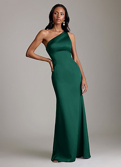 Azazie Voni Abiti da Damigella Abito Sirena in Raso Elasticizzato Monospalla Smeraldo image5