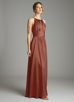 Azazie Bonnie Bridesmaid Dresses Auburn A-Line Pleated Stretch Satin Dress image4